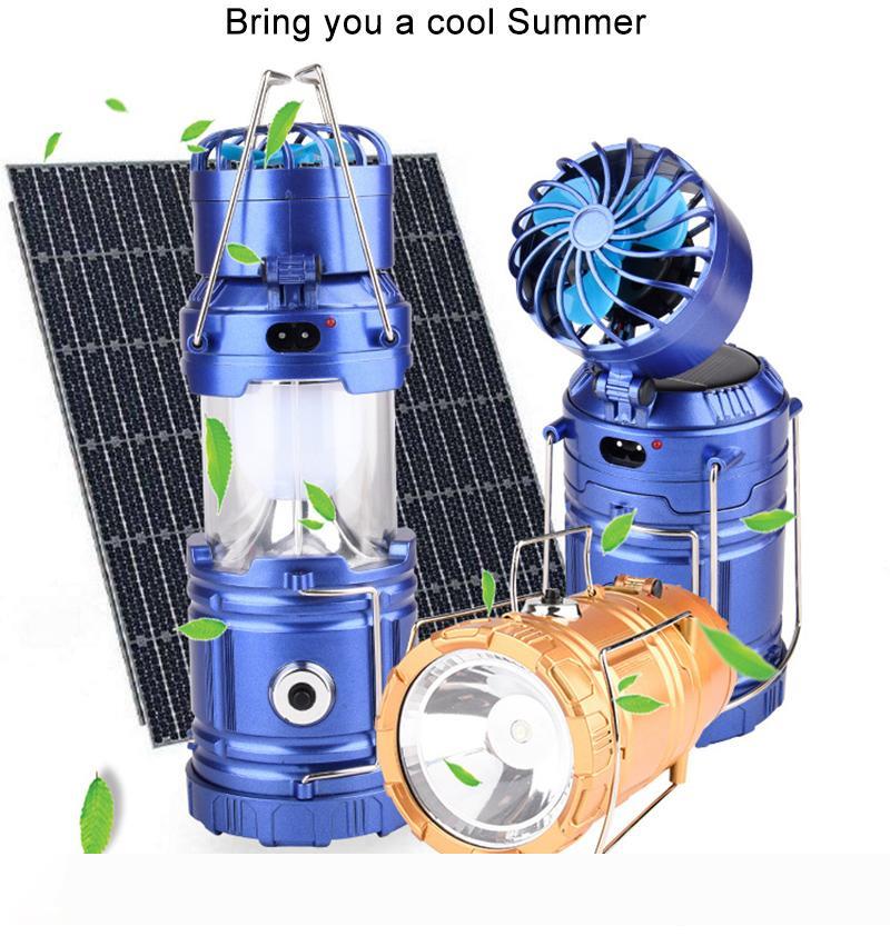 

Camping Light Solar Rechargeable Outdoor Fan Multi-function LED Camping Light Portable Emergency Hand Tent Lamp Flashlight