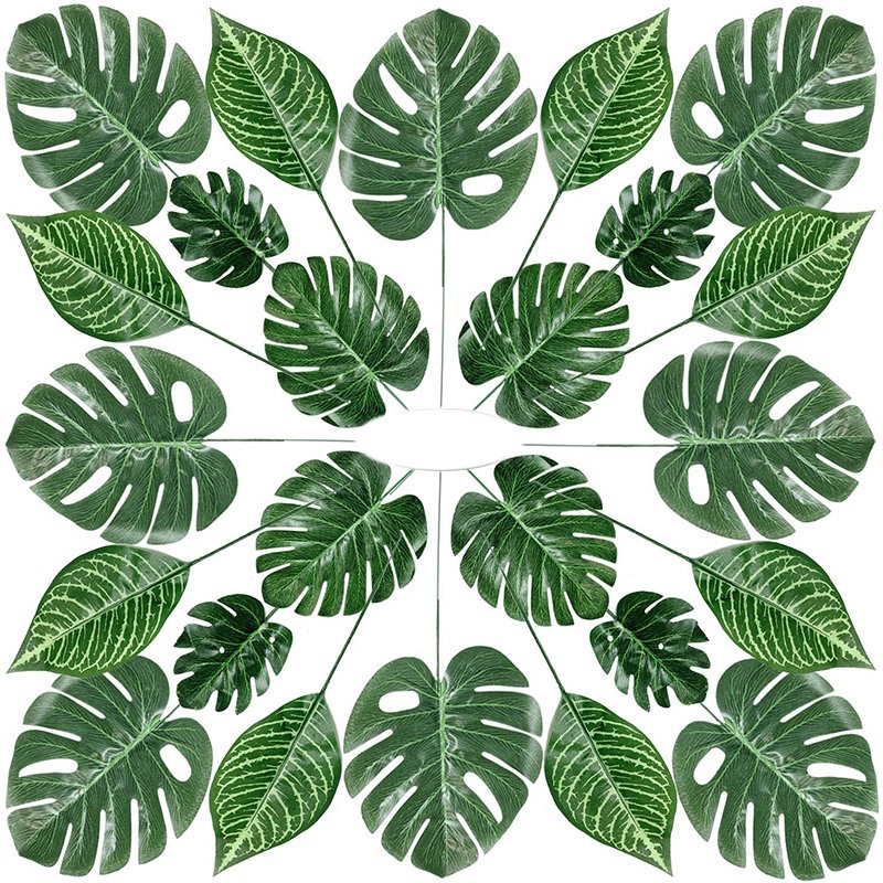 

80 Pieces 4 Kinds Palm Leaves with Stems Faux Monstera Leaves Tropical Plant Simulation for Decorations, Green