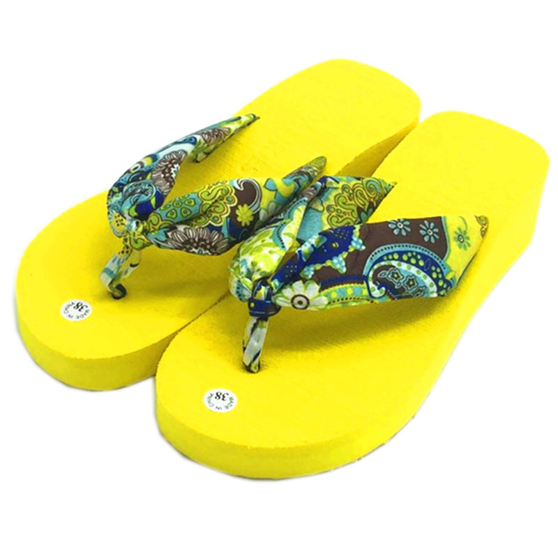 

Summer Floral Slippers Women Fashion Cloth Flip-Flops Ladies Wedges Sandals Girls Height Flip-Flops Women Beach Slippers 35-38, Black