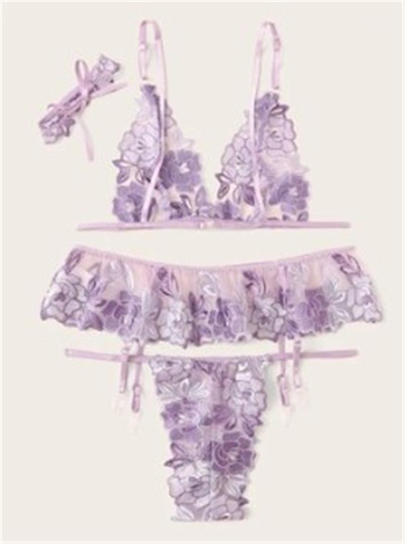

Bikini Slpeewear Womens Lace Sexy Sets Designer Floral Print Two Pieces Sexy Underwear Females New Style, Purple