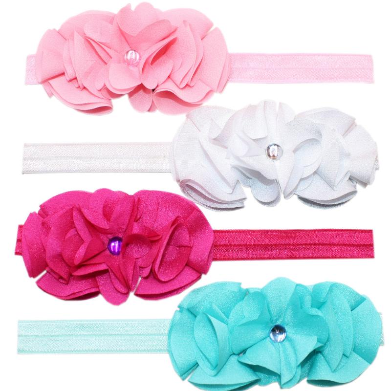

7 Colors Lovely Girls Chiffon Flower Hairband Headwear Rhinestones Headband Hair Band Kids Hair Accessories, White