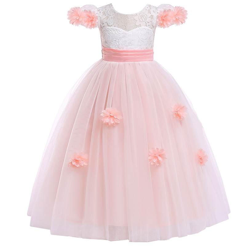 

Flower Girl Dress Formal 5-14 Years Floral Baby Girls Dresses Princess Wedding Party Children Clothes Birthday Clothing, Pink