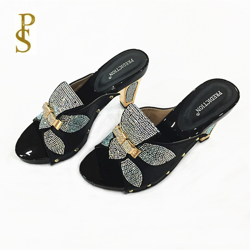 

Beautiful ladies shoes woman's slipper with a button drill, Black