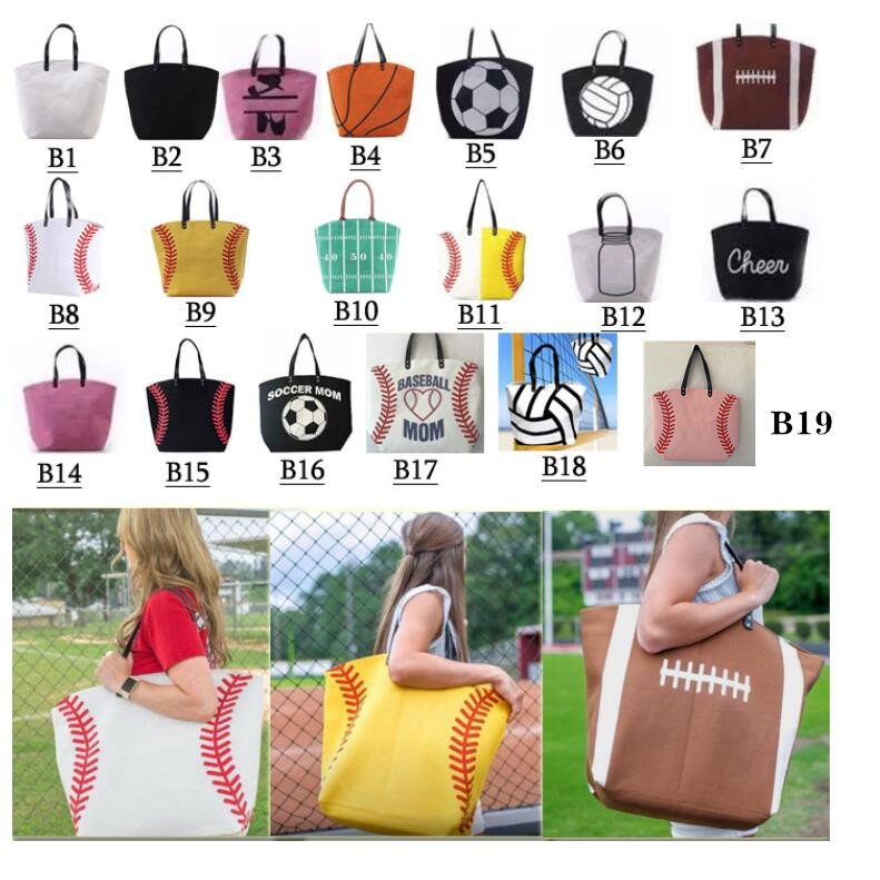 

Canvas Bag Baseball Tote 19 Styles Sports Bags Casual Softball Bag Football Soccer Basketball Canvas Totes Home Storage Bags CCA12386 50pcs