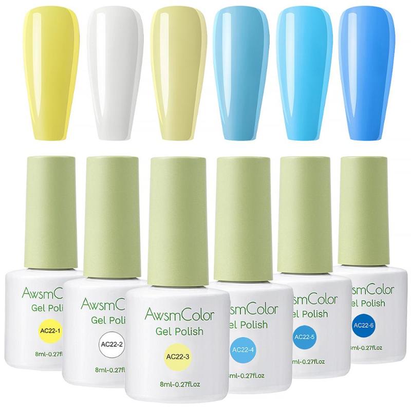 

AwsmColor Gel Nail Polish Set, 6 Colors UV LED Soak Off Nail Gel Kit, Base top coat