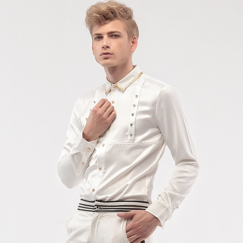 

Fanzhuan Free Shipping New fashion personality male Men's man Wedding groom badges Metrosexual long sleeved Dresses shirt 14273, As pic
