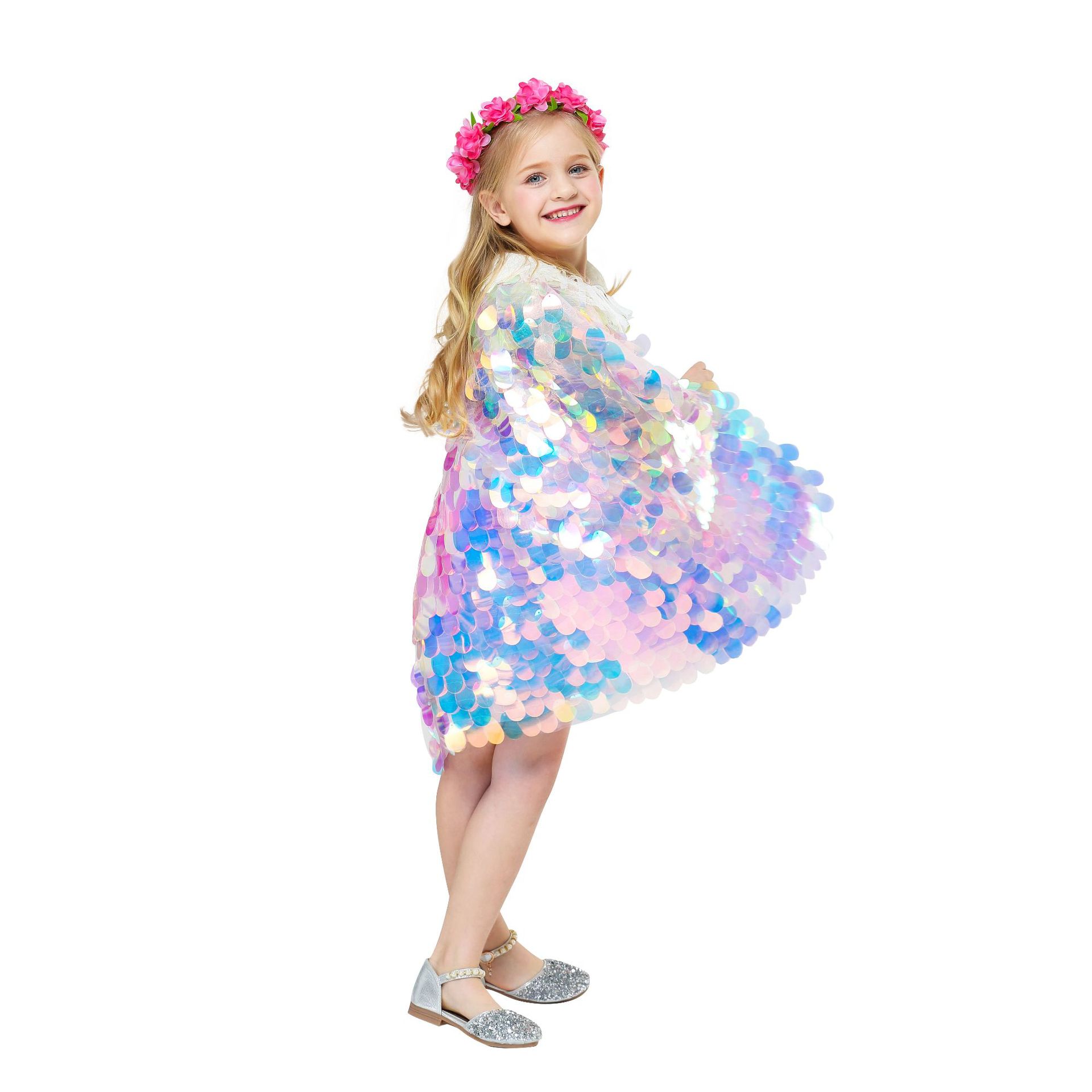 

Stage Performance Costume 2020 New Girls Mermaid Cloak Sparkling Sequins Cute Princess Sweet Cloak, Multi