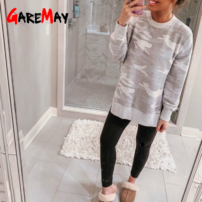 

Winter Pullovers Camouflage sweatshirt Spring Casual loose Long Sleeve Printed Sweatshirt Female plus size hip hop, Gray