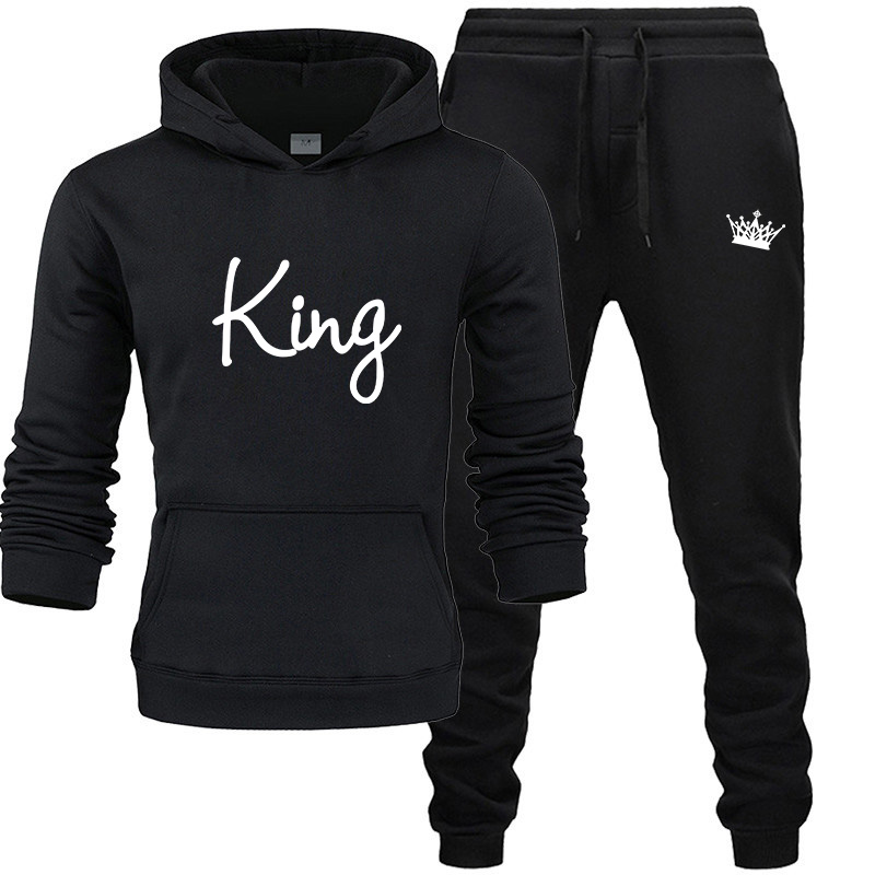 

2020 Autumn Matching Couple Casual Tracksuits Women Men Print Hooded Hoodies and Pants Suits Lover Christmas Gifts, Khaki