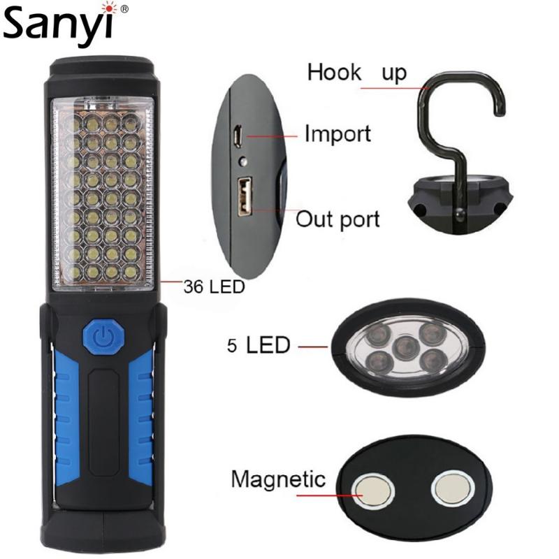 

36+5 LED Flexible Hand Torch Work Inspection Light USB Rechargeable Durable Magnetic Hook Stand USB Rechargeable Lamp