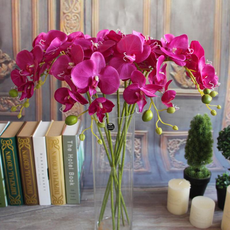 

Hot Selling Phalaenopsis Orchid Flower Party Garden Decor Flower Silk Artificial Stem Bouquet Home Decor