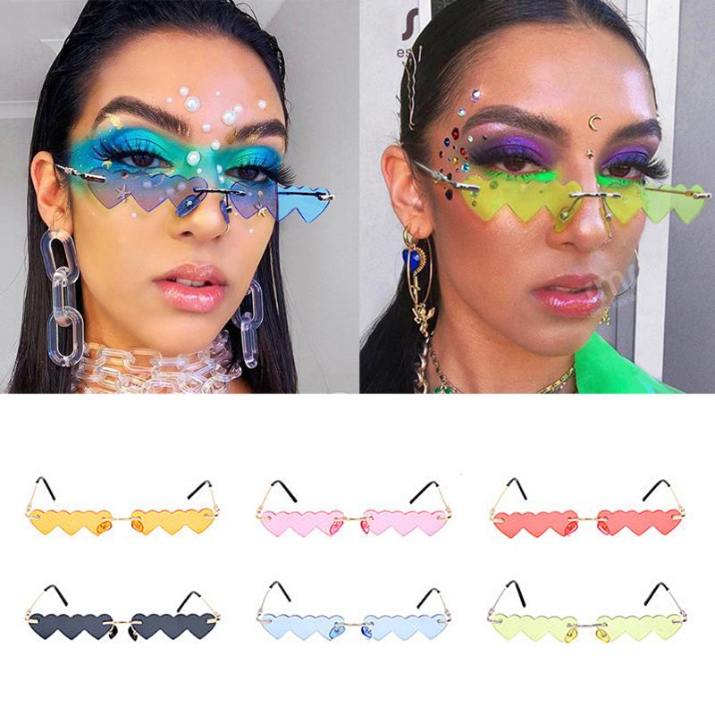 

Trendy Heart Frame Sunglasses Vintage Rimless Eyewear Fashion Shades for Party