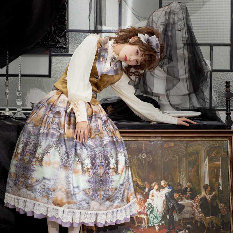 

Dusk of the Gods ~ Elegant Printed Lolita Long Skirt by Miss Point ~ Custom Tailored, As pic