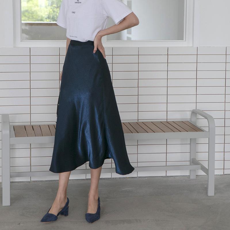 

WSYORE Casual Long Skirts Womens Clothes 2020 New Spring and Summer Simple Wild High Waist Satin Skirt Women NS998, Blue