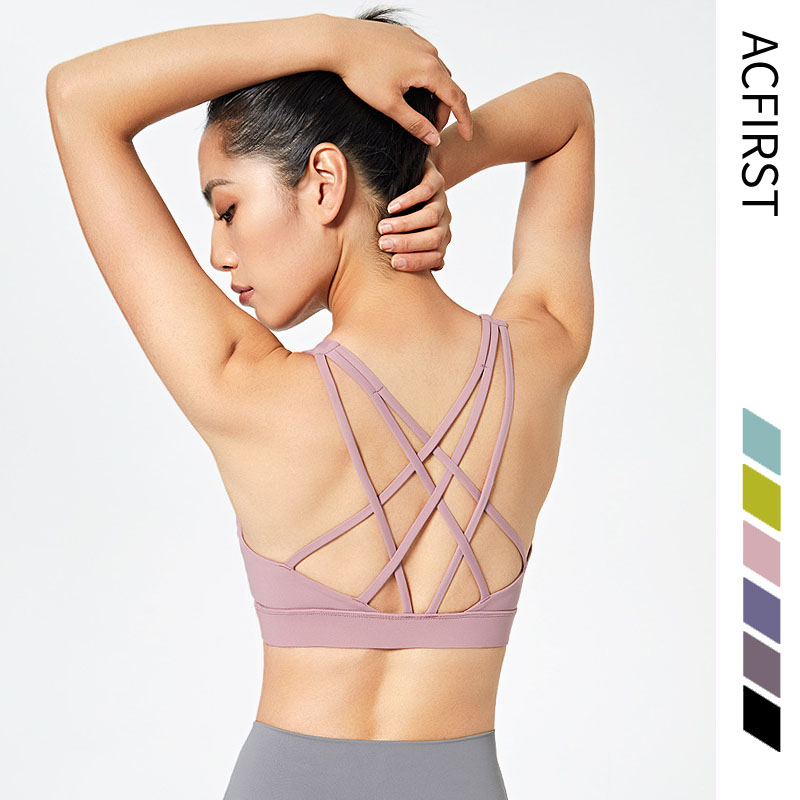 

AcFirst Women Bras Breathable Sexy Cross Back Tops Anti-sweat Shockproof Padded Sports Bra Yoga Athletic Running Fitness Workout, Black