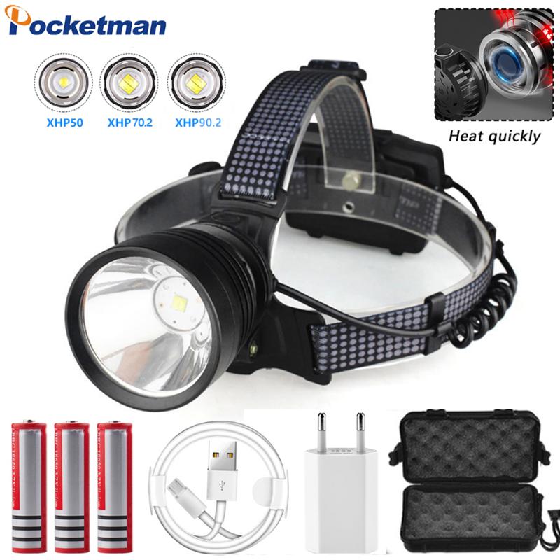 

POCKETMAN High Lumen XHP90.2 LED Headlamp USB Rechargeable Headlight XHP70 Waterproof Head Light Camping Head Front Torch