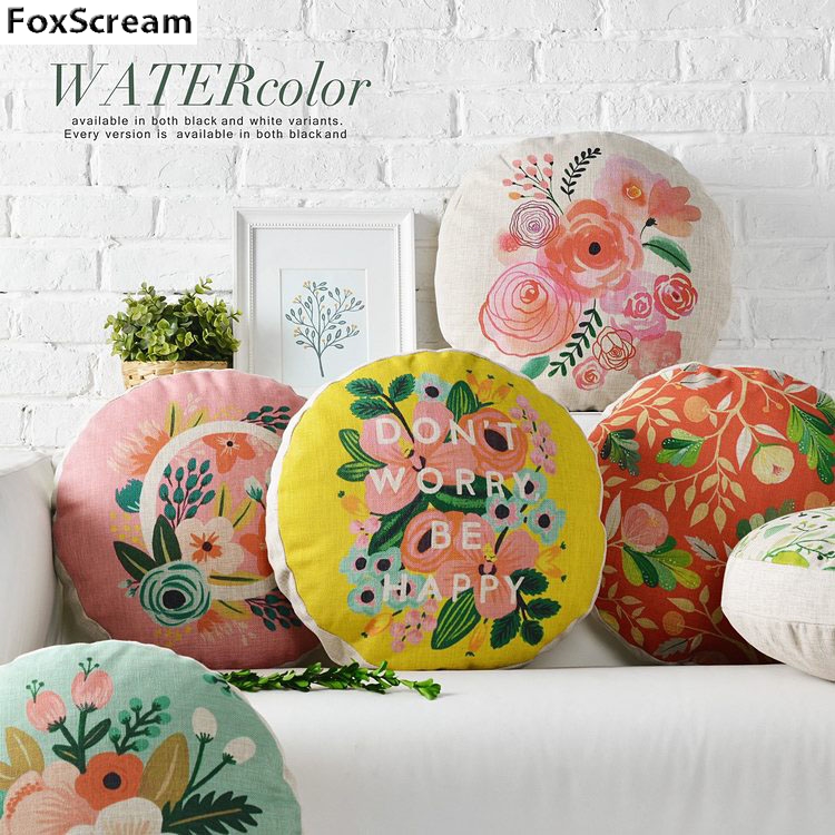 

Floral pillow round Decorative Cushion Cover Home Decor Yellow Round Throw Pillows Cases Linen Cotton Pillowcase For Sofa, 2 45cm