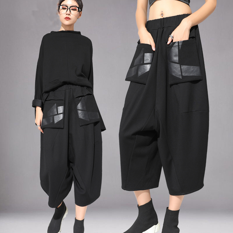 

Hip Hop Clothes Adult Street Dance Pant Handsome Pocket Baggy Pants Casual Cropped Pants Women Hiphop Dance Costume Rave BL4280, Black pant