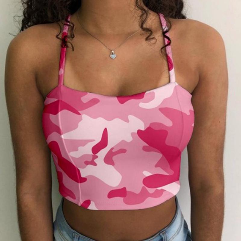 

Yoga Top New Women Tie-dye Camouflage Summer Camis Crop Top Female Casual Slim Fit Vest Sleeveless Sport Streetwear Clubwear, Blue