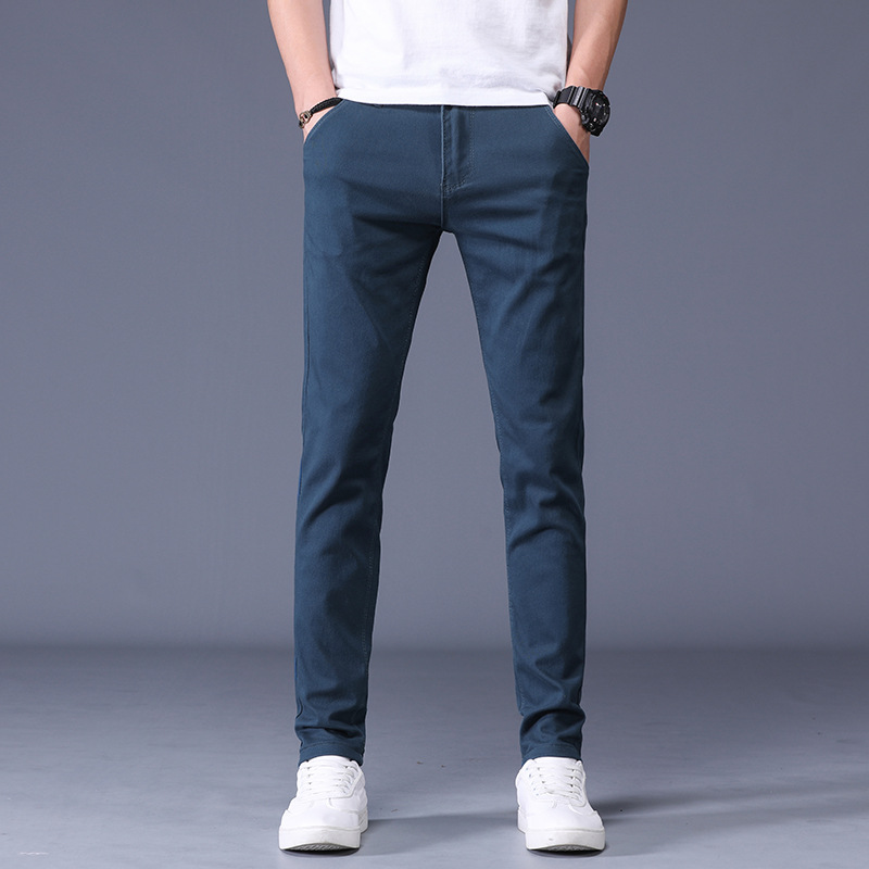 

6 Color Men Casual Pants 2020 Autumn and Spring New Cotton Straight Elastic Trousers Brand Red Blue Grey Khaki Large Size 38, Black