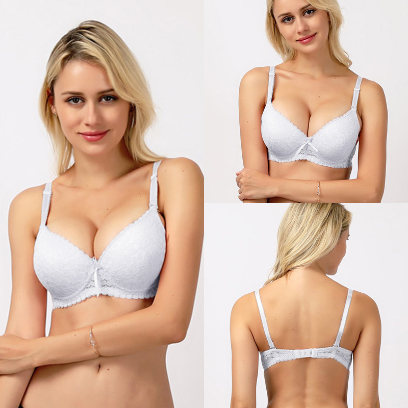 

A/b Cup Sexy Super Push Up Bralette Intimates Lingerie Brassiere Women Thick Padded Lace Bra Floral Bras for Female Underwear, Black