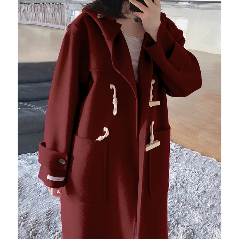 

2020 New Christmas Korean High End Loose Plus Size Long Casual Double-sided Hooded Cashmere Coat Women's Wool Jacket Overcoat, Black