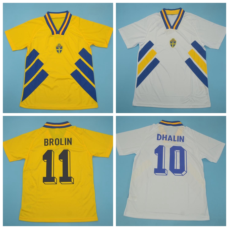 

1994 Retro Sweden Vinatge 7 LARSSON Soccer Jersey 11 BROLIN 10 DHALIN 9 KALLSTROM 1 ISAKSSON 16 SVENSSON 2 LUSTIG OLSEN Football Shirt Kits