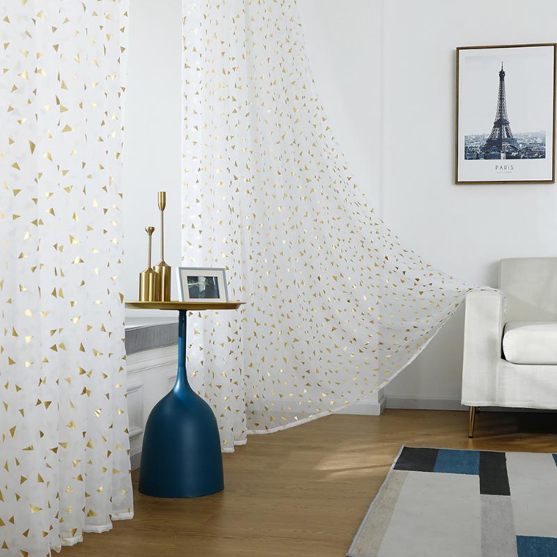 

Living Room Gold Foil Polyester Metallic Home Decor Easy Install See Through Romantic Summery Soft Bedroom Modern Window Curtain