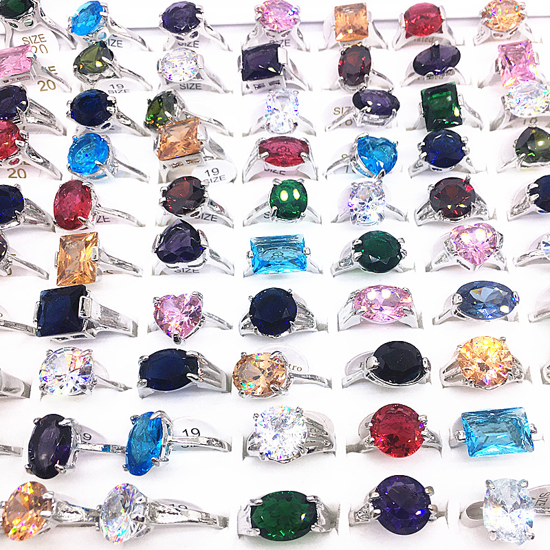 

wholesale 50pcs mix lots women's rings fashion Jewelry Zircon Stone Silver/Gold party ring brand new wedding bands