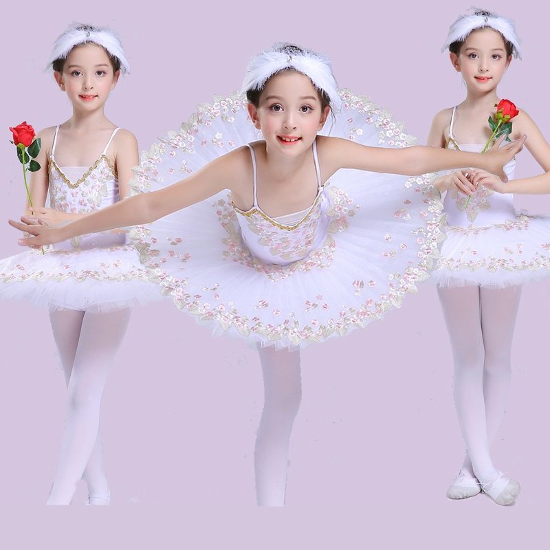 

Children's Little Swan Dance Costume Sling Ballet Skirt Swan Lake Pettiskirt Girls Ballet TUTU Yarn Skirt, White 0a
