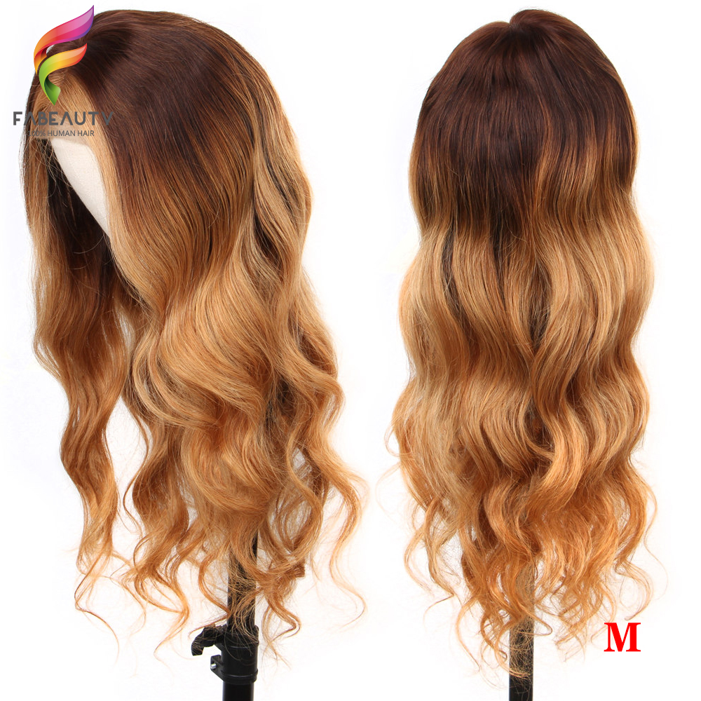 

Ombre 4/27 Lace Front Human Hair Wig 150%Density Brazilian Body Wave Lace Wigs Pre Plucked Medium Ratio Honey Blonde Remy Hair, Ombre color
