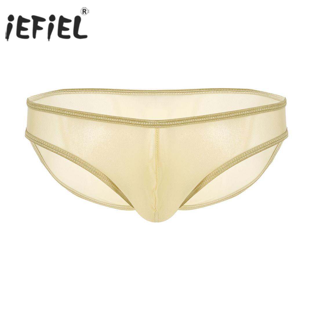 

iEFiEL Mens Lingerie Panties Ultra Thin Mesh Transparent Sheer Elastic Waistband Jockstraps Bulge Pouch Bikini Briefs Underwear, Black