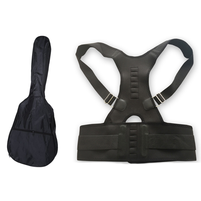 

1pcs 41 inch Electric Acoustic Guitar Bag Carry Shoulder Straps Waterproof Black & 1pcs Posture Corrector Adjustable-XL