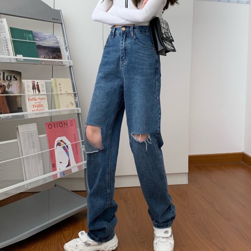 

Ladies jeans ripped jeans women spring and summer mother high waist large size beggar pants loose straight daddy pants, Mint