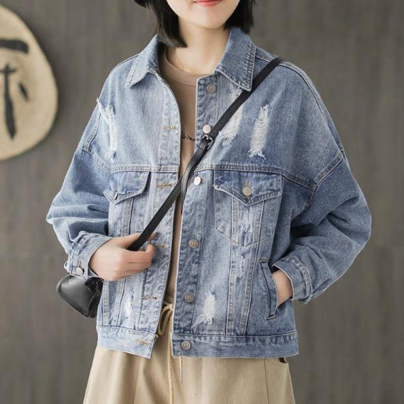 

Johnature Ladies Denim Jackets Casual 2020 New Autumn Clothes Turn-down Collar Single Breasted Loose Women Vintage Tops Coats, Black