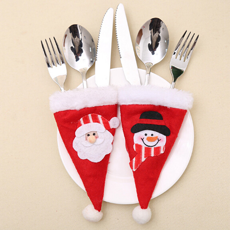 

Christmas Mini Bottle Hat Xmas Decorations for Home Hat Silverware Holder Mini Red Santa Claus Cutlery New Year Supplies 897797