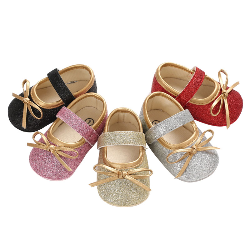 

Baby First Walkers Newborn Infant Bow Sequins Princess Shoes Sneaker Sole Soft Crib Breathable Shiny Shoes -18M