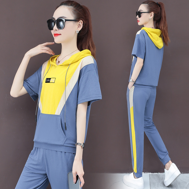 

Cotton women's tracksuit 2020 loose large color matching leisure two piece set of fashion Tracksuit for women 2 piece set women, Orange