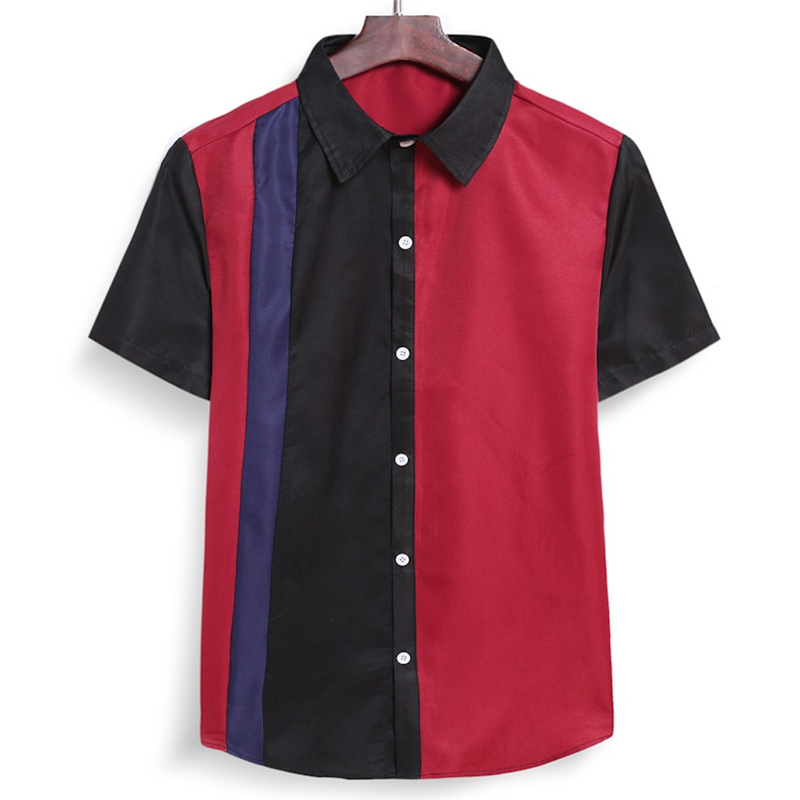 

Short Sleeve Male Shirt Polyester Blouse Men' Summer Casual Fashion Color Collision Short Sleeve Thin Shirt Top Blouse 2020, Black