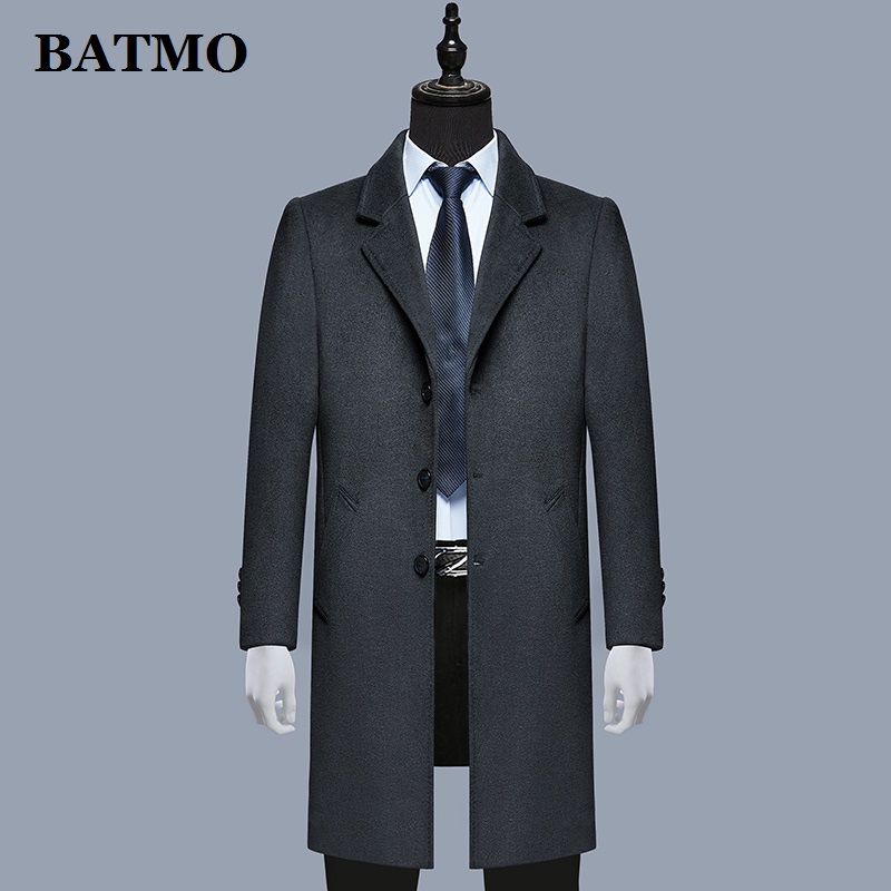 

BATMO 2020 new arrival winter wool long thicked trench coat men,men's wool jackets ,plus-size -4XL, Black