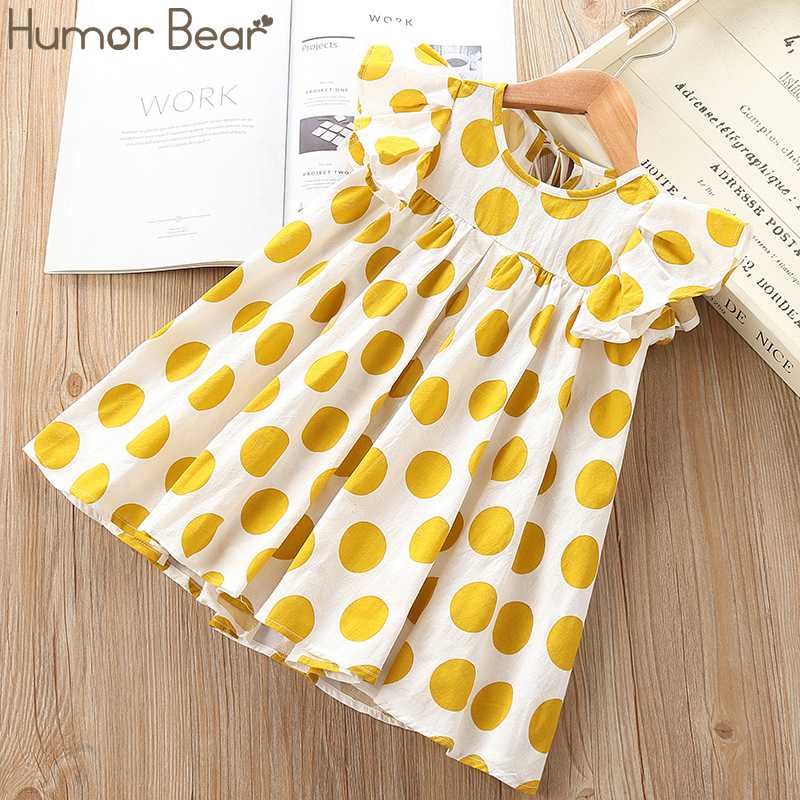 

Humor Bear 2020 Flying Sleeve Girls Dress Polka Dot Cotton Summer Dresses For Girl Fashion Children Clothes Kids Princess Dress, Yellow