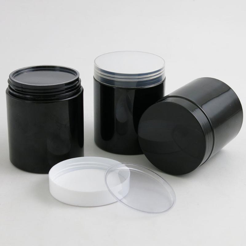 

20 x Empty 250G Black PET Jars with Black White Plastic Screw Plastic Lids 250ml 8.33OZ Cream Container With PE Pad