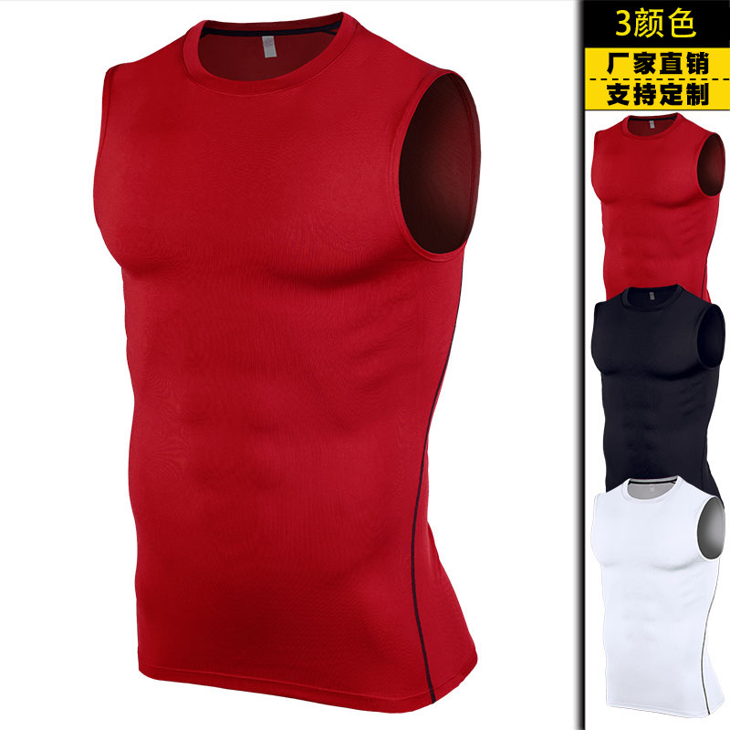 

Summer Men Sport Shirts Elastic Quickly Dry sleeveless Sweatshirt Vest Jogger Exercise Workout Running Casual Shirt Sportswear, Red