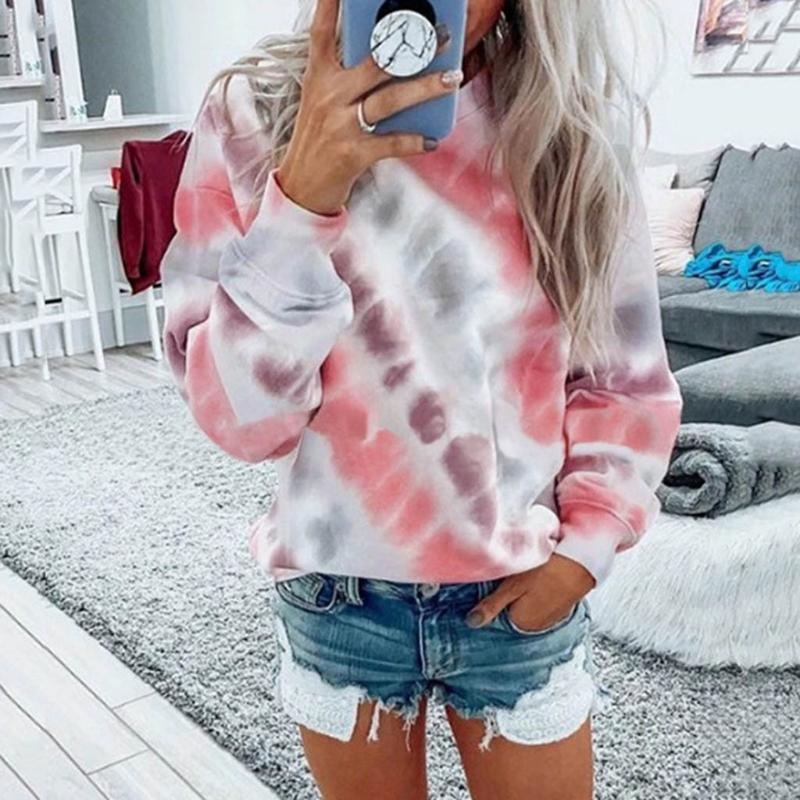 

Women Tie Dye Causal Sports top Long Sleeve Round Neck Sweatshirt Top Blouse Autumn hoodies Women Fashion Sweatshirt #z, White