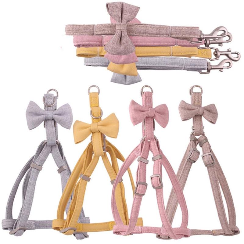 

Bowtie Dog Harness Leash Set Outdoor Travel Pet Chest Strap Kitten Collar Leashes Pets Cat Puppy Walking Traction Rope