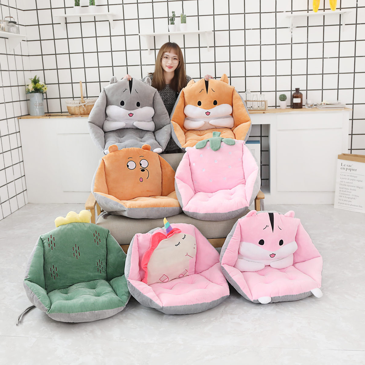 

60*40*40cm Indoor Plush Sofa PP Cotton Stuffed Chair Floor Seat Cushion Unicorn Strawberry Hamsters for Grownups Children, Cactus