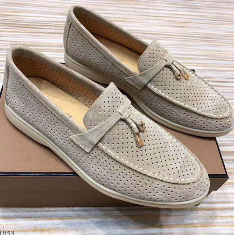 

Suede Leather Mens Women Summer Walk Shoes Sneakers Punching Tassels Lock Designer Flats Leisure lp Dress Shoe Hombre Plus Size 45 46