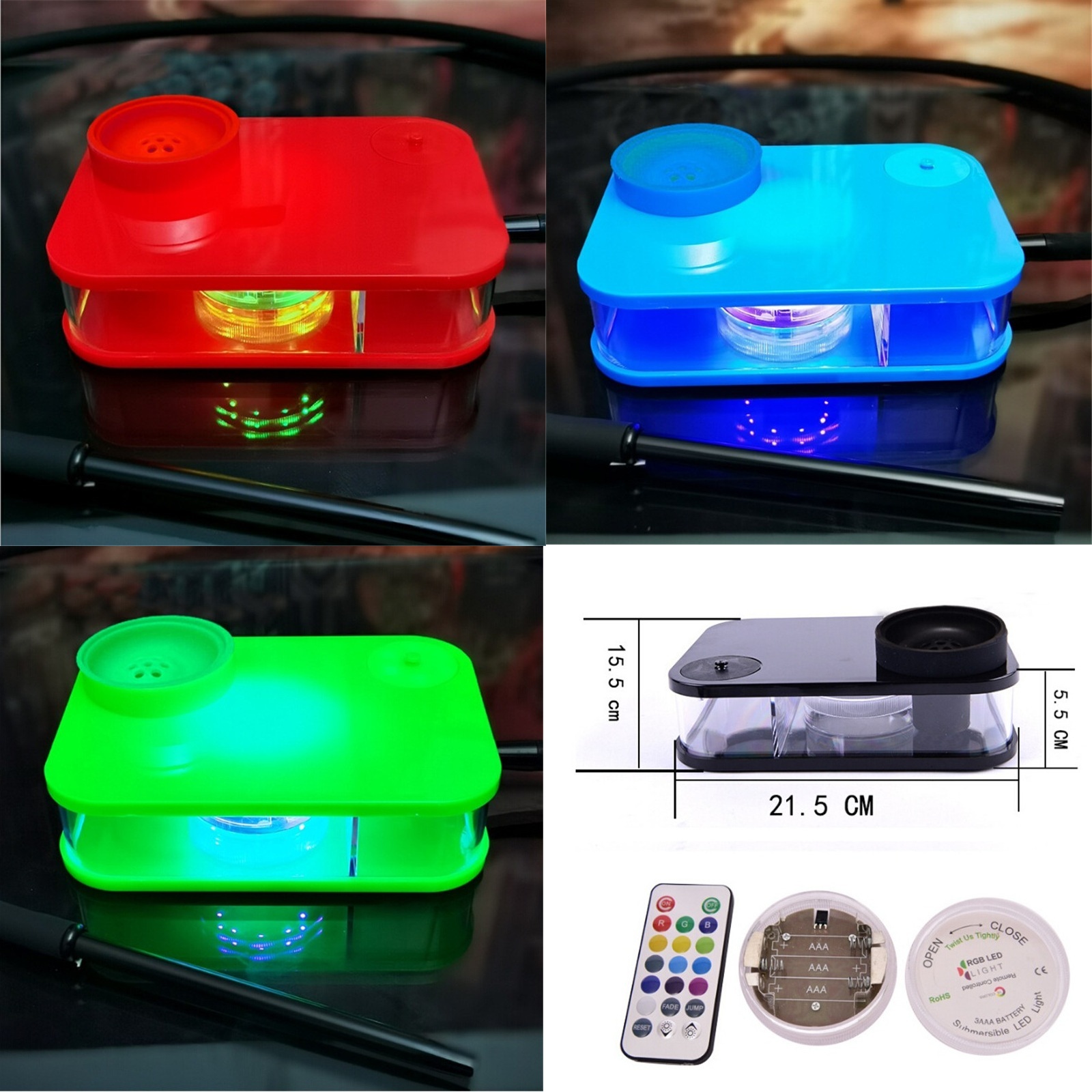 

Shisha Device Desktop Hookah Tea Set Style Dab Rig with Controllable LED Lights 5 Colors Party Bar Dabber Pipe