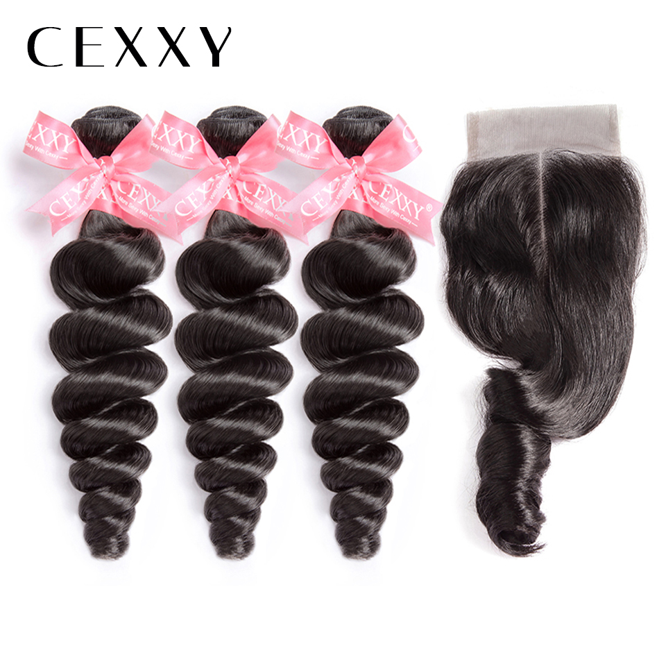 

CEXXY] OneCut Hair Loose Wave 8"-30 Inch P Brazilian Remy Hair Natural Color Bundles With Closure Human Hair Bundles Extension