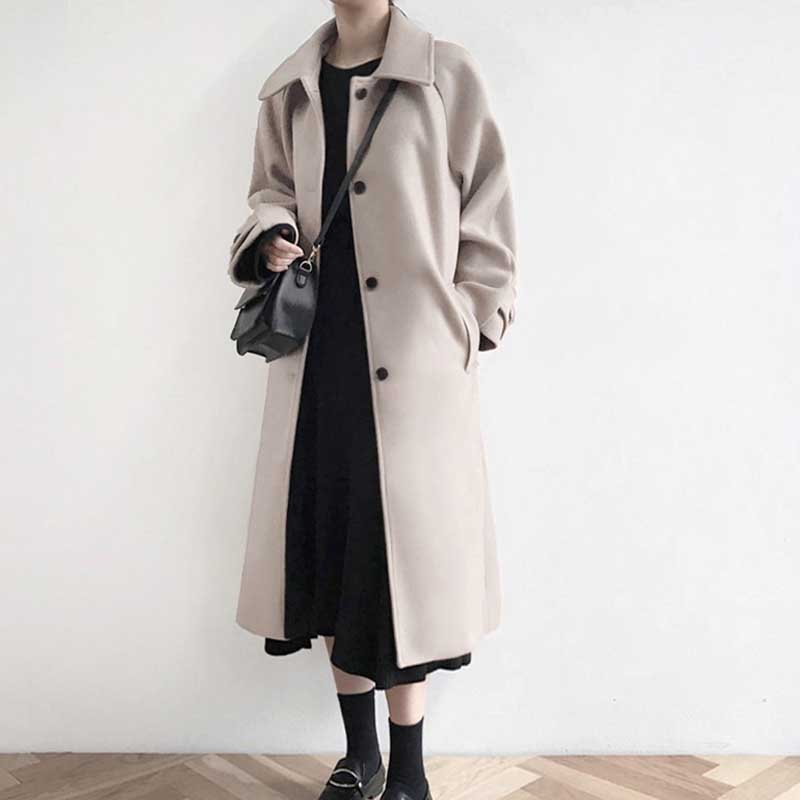 

2020 Spring New Korean Woolen Coat Women Mid-Length Winter Fit Woolen Overcoat Outwear Ladies Reversible Cashmere Jacket Coats, Beige